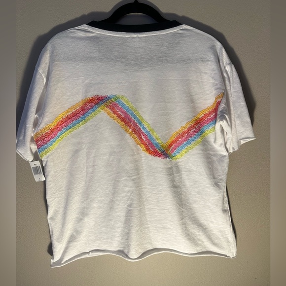 NWT Epcot Disney Park Rainbow Embroidery Ringer Tee w/ Rolled Hem - unisex small - Picture 4 of 10